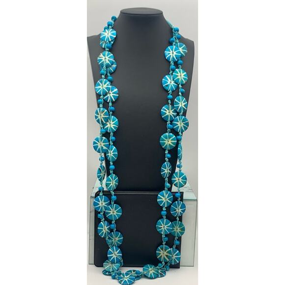 Vintage Handmade Turquoise Aqua Blue Large Disc Station Necklace Boho Unique - Picture 1 of 7